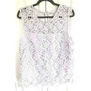 Nanette Lepore XL Embroidered Lace Overlay Tank Shell Mockneck Zipper Lilac‎